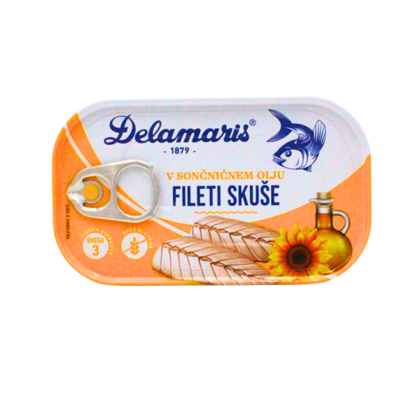 Skuša fileti u suncokretovom ulju 125g Delamaris